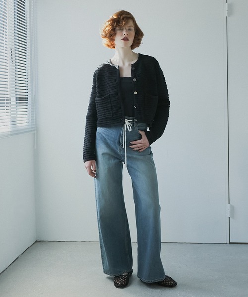 LE CIEL BLEU(ルシェルブルー)の「ワッフルニットジャケット / Waffle Knit Jacket(カーディガン/ボレロ・レディース・ライトグレー/ブラック/オフホワイト・36)」の5枚目の写真