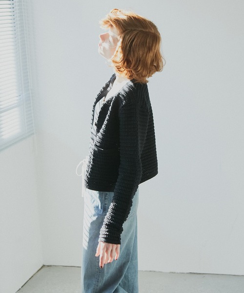 LE CIEL BLEU(ルシェルブルー)の「ワッフルニットジャケット / Waffle Knit Jacket(カーディガン/ボレロ・レディース・ライトグレー/ブラック/オフホワイト・36)」の6枚目の写真