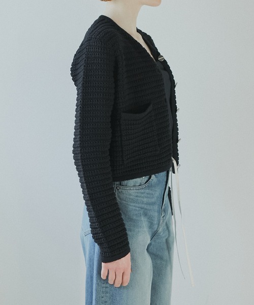 LE CIEL BLEU(ルシェルブルー)の「ワッフルニットジャケット / Waffle Knit Jacket(カーディガン/ボレロ・レディース・ライトグレー/ブラック/オフホワイト・36)」の19枚目の写真