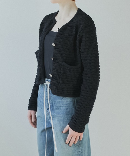 LE CIEL BLEU(ルシェルブルー)の「ワッフルニットジャケット / Waffle Knit Jacket(カーディガン/ボレロ・レディース・ライトグレー/ブラック/オフホワイト・36)」の20枚目の写真