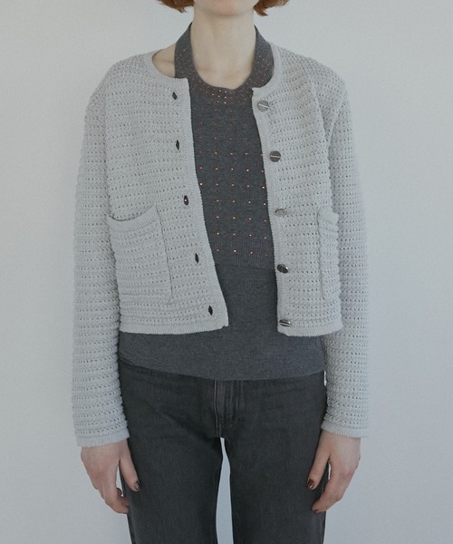 LE CIEL BLEU(ルシェルブルー)の「ワッフルニットジャケット / Waffle Knit Jacket(カーディガン/ボレロ・レディース・ライトグレー/ブラック/オフホワイト・36)」の15枚目の写真