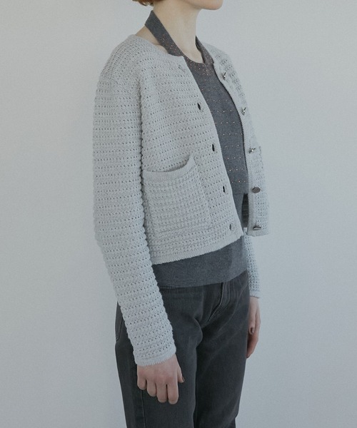 LE CIEL BLEU(ルシェルブルー)の「ワッフルニットジャケット / Waffle Knit Jacket(カーディガン/ボレロ・レディース・ライトグレー/ブラック/オフホワイト・36)」の13枚目の写真