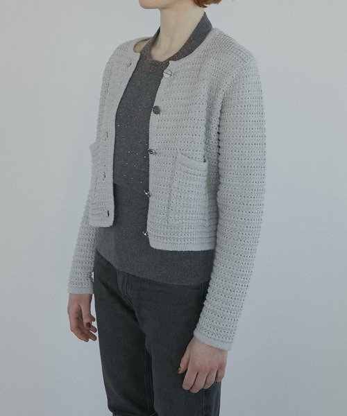 LE CIEL BLEU(ルシェルブルー)の「ワッフルニットジャケット / Waffle Knit Jacket(カーディガン/ボレロ・レディース・ライトグレー/ブラック/オフホワイト・36)」の14枚目の写真