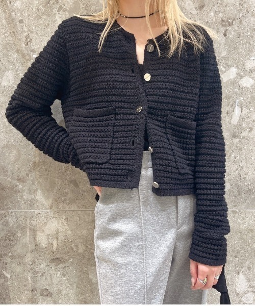 ルシェルブルー LE CIEL BLEU Waffle Knit Jacket カーディガン 27S61205 グレー サイズ：36 ル シェル ブルー - LE CIEL BLEU | Waffle Knit Jacket-Light