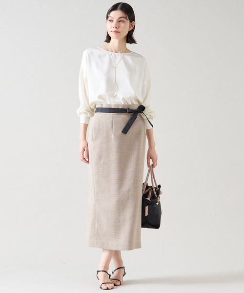 Tiara（ティアラ）の「ミニリボン付ロングタイトスカート（セットアップ可）（スカート・レディース・オフホワイト/キナリ/ブラック・2/3）」の15枚目の写真