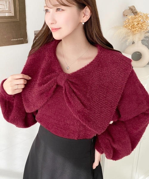 millebonheur シャギーニット ボルドー セール】2WAYシャギーニット（ニット/セーター）｜STYLEMIXER