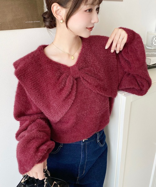 セール】ケープリボンシャギーニットプルオーバー（ニット/セーター