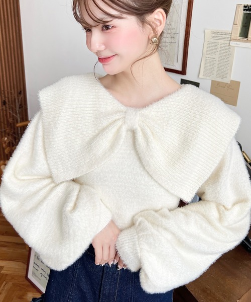 セール】ケープリボンシャギーニットプルオーバー（ニット/セーター