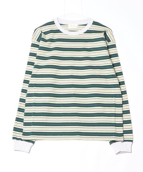 soglia（ソリア）の「SOGLIA/ソリア　OPEN END MULTI BORDER LS TEE　ボーダーＴ（Tシャツ/カットソー・レディース・ホワイト/ブラック/ブラウン/モスグリーン・1）」の4枚目の写真