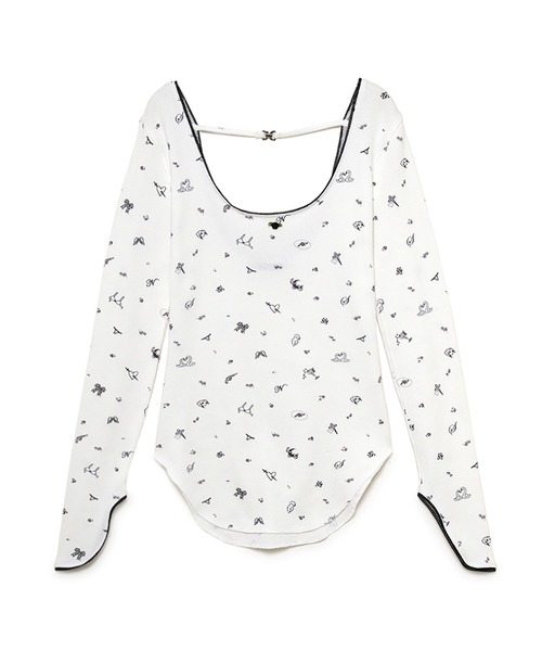 セール】Tattoo Print U Neck Waffle Top（Tシャツ/カットソー