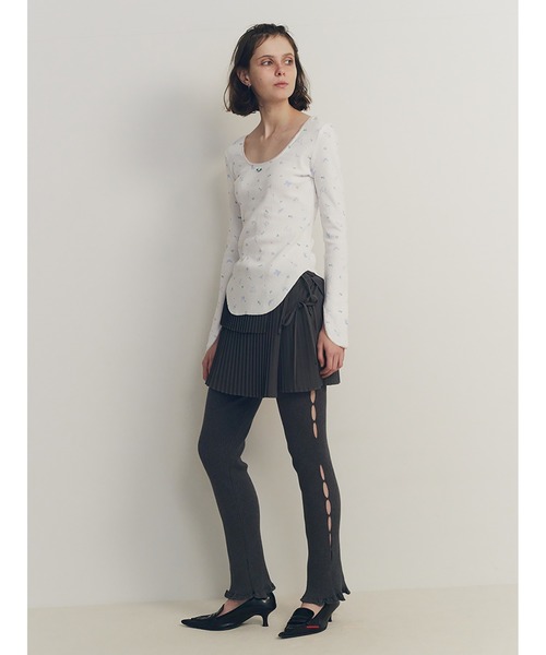 【SORIN】Tattoo Print U Neck Waffle Top 黒 セール】Tattoo Print U Neck Waffle Top（Tシャツ/カットソー