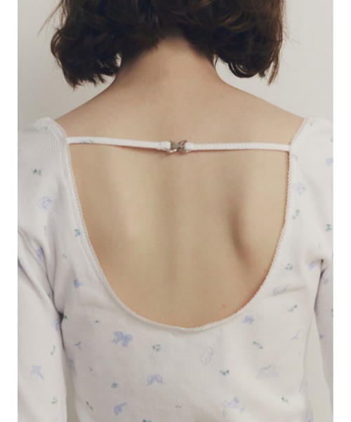 セール】Tattoo Print U Neck Waffle Top（Tシャツ/カットソー