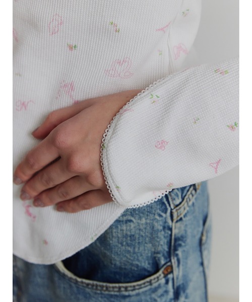 セール】Tattoo Print U Neck Waffle Top（Tシャツ/カットソー