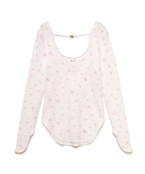 セール】Tattoo Print U Neck Waffle Top（Tシャツ/カットソー