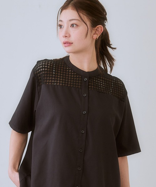 SMILE LAND（スマイルランド）の「＜大きいサイズ＞ ゆるシルエットヨークレースデザインブラウス（シャツ/ブラウス・レディース・オフホワイト/ブラック・L/LL/3L/4L/5L）」の7枚目の写真