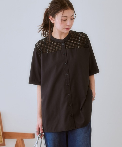 SMILE LAND（スマイルランド）の「＜大きいサイズ＞ ゆるシルエットヨークレースデザインブラウス（シャツ/ブラウス・レディース・オフホワイト/ブラック・L/LL/3L/4L/5L）」の8枚目の写真