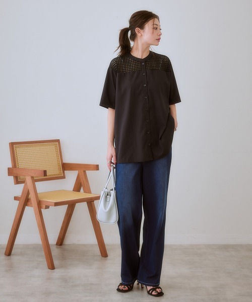 SMILE LAND（スマイルランド）の「＜大きいサイズ＞ ゆるシルエットヨークレースデザインブラウス（シャツ/ブラウス・レディース・オフホワイト/ブラック・L/LL/3L/4L/5L）」の9枚目の写真