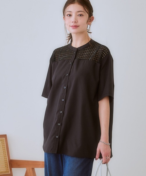 SMILE LAND（スマイルランド）の「＜大きいサイズ＞ ゆるシルエットヨークレースデザインブラウス（シャツ/ブラウス・レディース・オフホワイト/ブラック・L/LL/3L/4L/5L）」の11枚目の写真