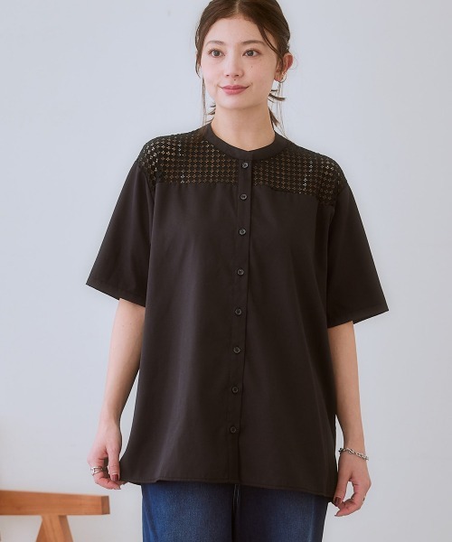 SMILE LAND（スマイルランド）の「＜大きいサイズ＞ ゆるシルエットヨークレースデザインブラウス（シャツ/ブラウス・レディース・オフホワイト/ブラック・L/LL/3L/4L/5L）」の12枚目の写真