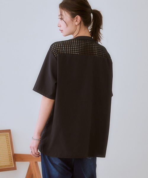 SMILE LAND（スマイルランド）の「＜大きいサイズ＞ ゆるシルエットヨークレースデザインブラウス（シャツ/ブラウス・レディース・オフホワイト/ブラック・L/LL/3L/4L/5L）」の14枚目の写真