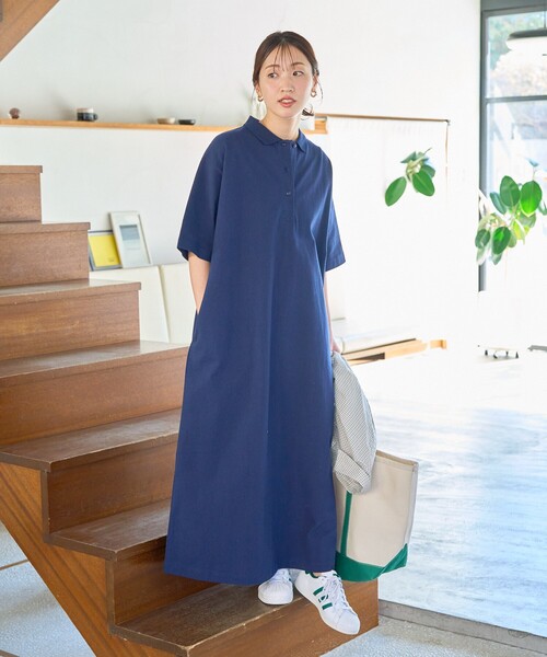 ポロワンピース 青 半袖 セール】限定展開 襟付き ポロ 半袖 ワンピース（ワンピース