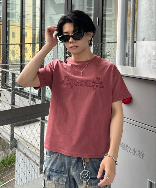 ADAMASTE（アダマスト）の「pigment logo TEE - ピグメントロゴT（Tシャツ/カットソー・メンズ・レッド/ブラック・MEDIUM/LARGE）」の2枚目の写真