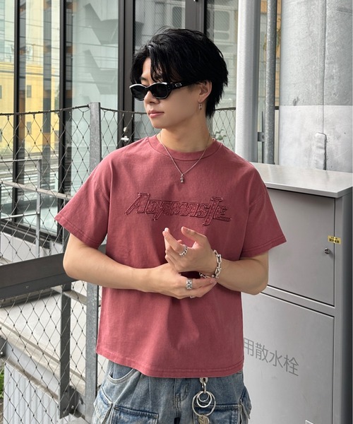 ADAMASTE（アダマスト）の「pigment logo TEE - ピグメントロゴT（Tシャツ/カットソー・メンズ・レッド/ブラック・MEDIUM/LARGE）」の7枚目の写真