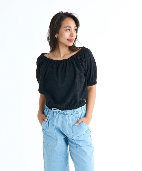 BILLABONG(ビラボン)の「BILLABONG レディース 【CHILLWEAR】 JACQUARD RIB TOPS Tシャツ 【2025年春夏モデル】/ビラボン2WAYデザイン半袖トップス(Tシャツ/カットソー・レディース・オレンジ系その他/アイボリー/ブラック・MEDIUM)」の2枚目の写真