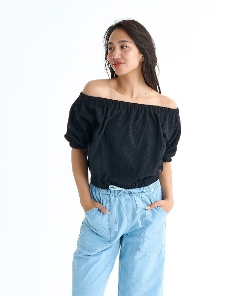 BILLABONG(ビラボン)の「BILLABONG レディース 【CHILLWEAR】 JACQUARD RIB TOPS Tシャツ 【2025年春夏モデル】/ビラボン2WAYデザイン半袖トップス(Tシャツ/カットソー・レディース・オレンジ系その他/アイボリー/ブラック・MEDIUM)」の12枚目の写真