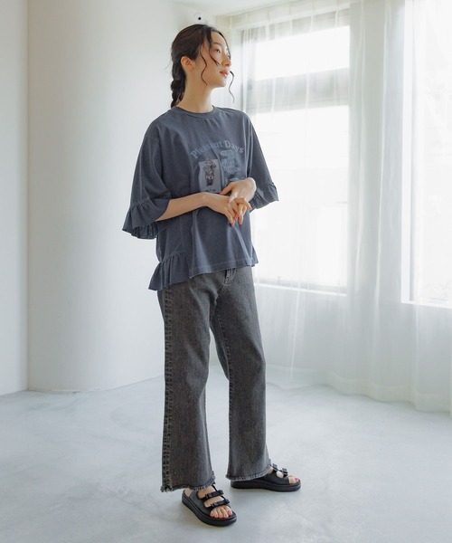 niko and...（ニコアンド）の「フリルアソートキャットTシャツ（Tシャツ/カットソー・レディース・オフホワイト/ネイビー/イエロー/チャコール・LARGE/MEDIUM）」の9枚目の写真