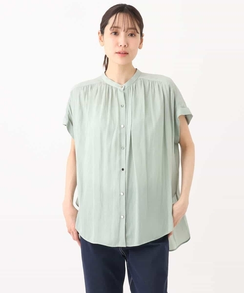 ブラウス シャツ バンドカラーサテンブラウス/接触冷感/洗える レディース MK MICHEL KLEIN ブラウス シャツ バンドカラーサテンブラウス