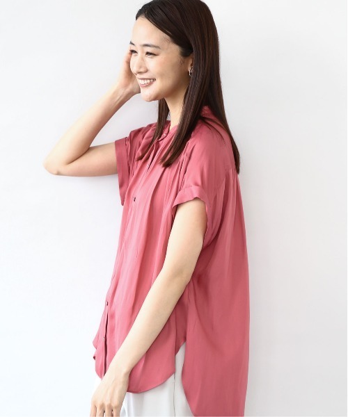 MK MICHEL KLEIN（エムケーミッシェルクラン）の「バンドカラーサテンブラウス/接触冷感/洗える（シャツ/ブラウス・レディース・ダークグレー/カーキ/ミント/モカ/ピンク・38）」の5枚目の写真