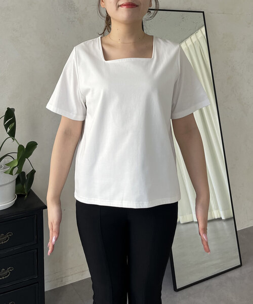 prose verse（プロズヴェール）の「【MOMO】接触冷感スクエアネックTシャツ（Tシャツ/カットソー・レディース・ブラック/オフホワイト・LARGE/MEDIUM）」の10枚目の写真