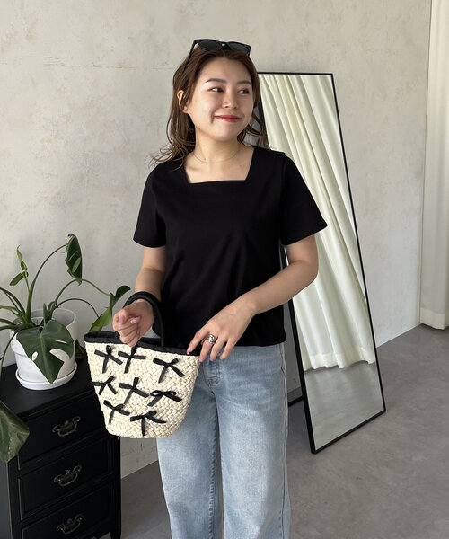 prose verse（プロズヴェール）の「【MOMO】接触冷感スクエアネックTシャツ（Tシャツ/カットソー・レディース・ブラック/オフホワイト・LARGE/MEDIUM）」の13枚目の写真