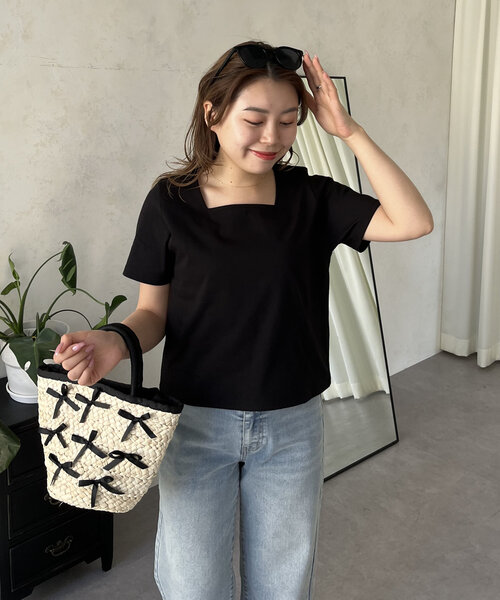 prose verse（プロズヴェール）の「【MOMO】接触冷感スクエアネックTシャツ（Tシャツ/カットソー・レディース・ブラック/オフホワイト・LARGE/MEDIUM）」の14枚目の写真