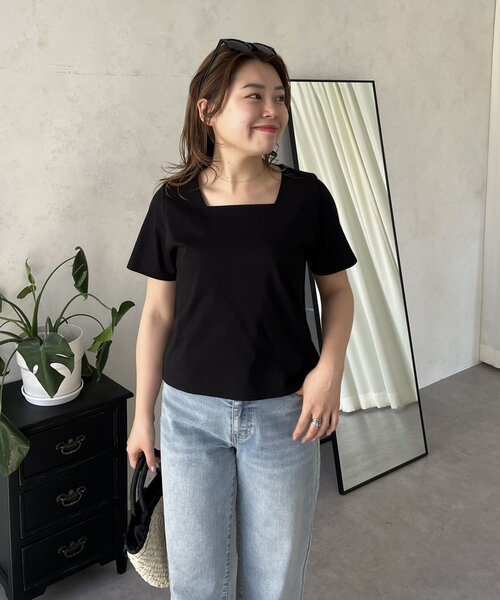 prose verse（プロズヴェール）の「【MOMO】接触冷感スクエアネックTシャツ（Tシャツ/カットソー・レディース・ブラック/オフホワイト・LARGE/MEDIUM）」の16枚目の写真