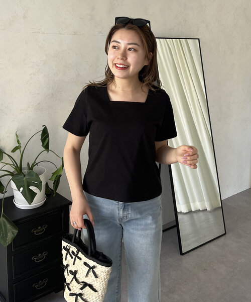 prose verse（プロズヴェール）の「【MOMO】接触冷感スクエアネックTシャツ（Tシャツ/カットソー・レディース・ブラック/オフホワイト・LARGE/MEDIUM）」の18枚目の写真