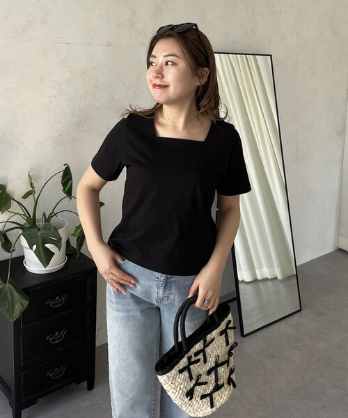 prose verse（プロズヴェール）の「【MOMO】接触冷感スクエアネックTシャツ（Tシャツ/カットソー・レディース・ブラック/オフホワイト・LARGE/MEDIUM）」の19枚目の写真