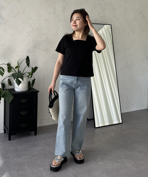 prose verse（プロズヴェール）の「【MOMO】接触冷感スクエアネックTシャツ（Tシャツ/カットソー・レディース・ブラック/オフホワイト・LARGE/MEDIUM）」の20枚目の写真