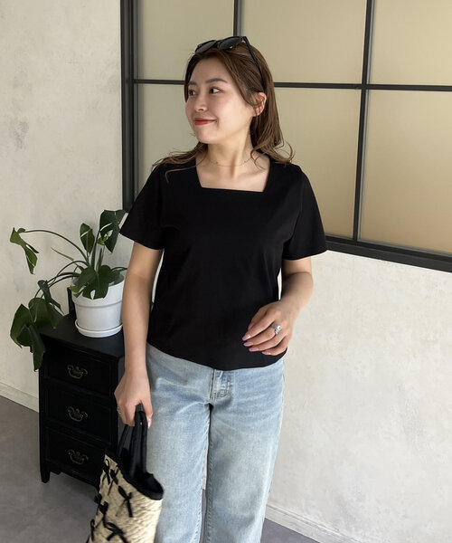 prose verse（プロズヴェール）の「【MOMO】接触冷感スクエアネックTシャツ（Tシャツ/カットソー・レディース・ブラック/オフホワイト・LARGE/MEDIUM）」の9枚目の写真
