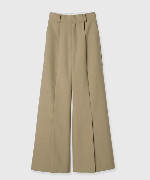 ベージュ ワイドパンツ スリット入り センタースリットワイドパンツ（その他パンツ）｜anuans（ア