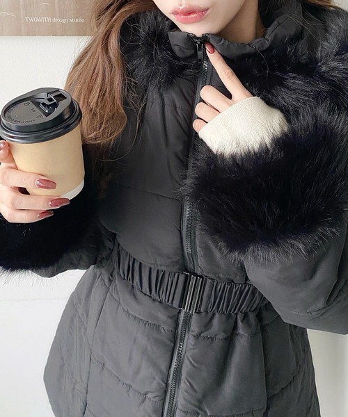 セール】ベルト付きフードファーダウンコート（ダウンジャケット