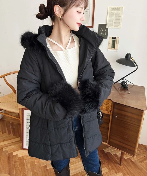 セール】ベルト付きフードファーダウンコート（ダウンジャケット