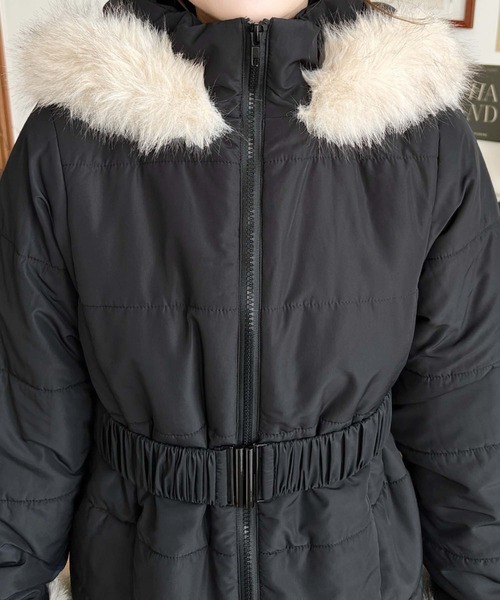 セール】ベルト付きフードファーダウンコート（ダウンジャケット