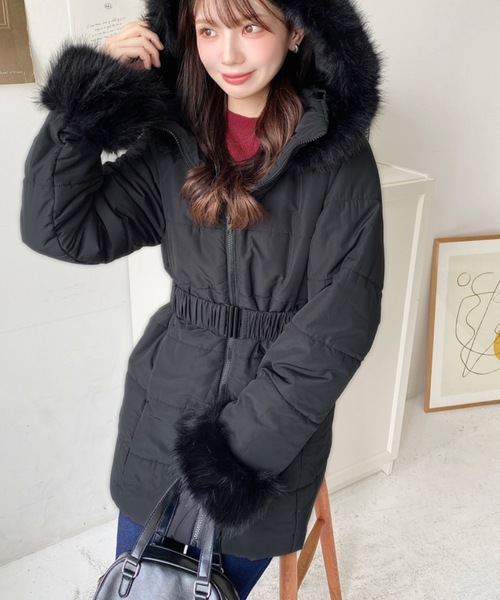 セール】ウェストベルト付きフードファーダウンコート（ダウン