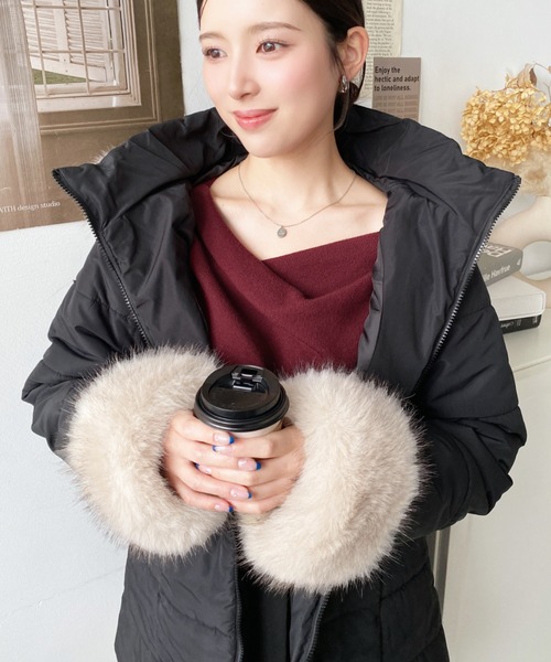 セール】ベルト付きフードファーダウンコート（ダウンジャケット