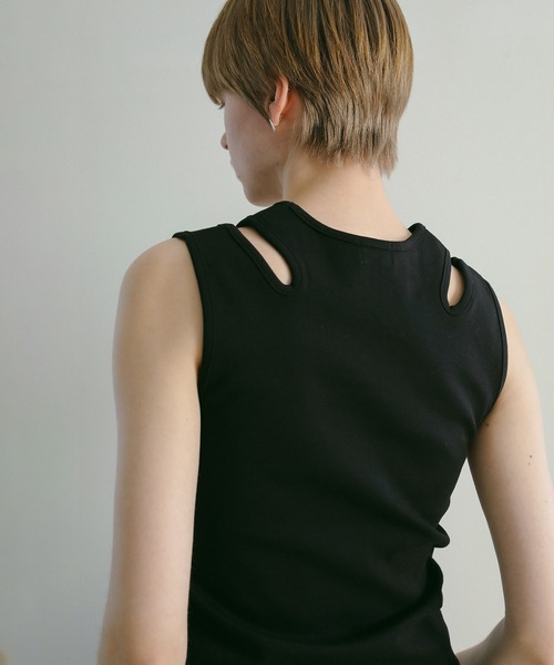 MANOF ブラック サイドスリット トップス MANOF - メッシュニットトップス - MESH KNIT TOPS - BLACK
