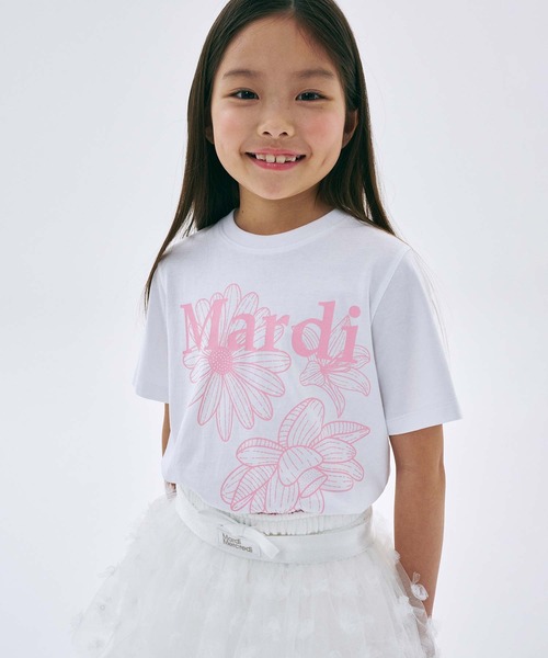 Mardi Mercredi(マルディメクルディ)の「KIDS TSHIRT TRIPLE FLOWER / キッズ Tシャツ トリプル フラワー(Tシャツ/カットソー・キッズ・ホワイト×グリーン/アイボリー/ブラック/ブラック×ピンク/ホワイト/ホワイト系その他/オートミール/ネイビー・100cm/110cm/120cm/130cm)」の9枚目の写真