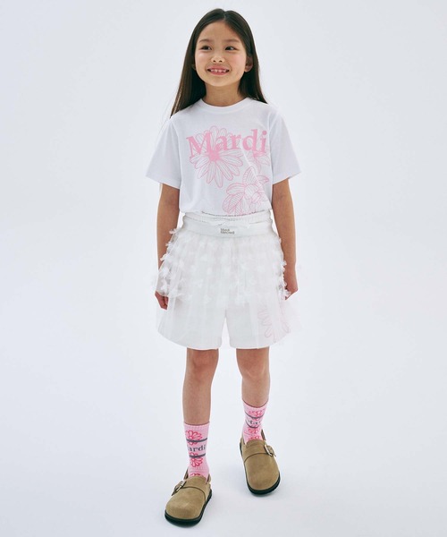 Mardi Mercredi(マルディメクルディ)の「KIDS TSHIRT TRIPLE FLOWER / キッズ Tシャツ トリプル フラワー(Tシャツ/カットソー・キッズ・ホワイト×グリーン/アイボリー/ブラック/ブラック×ピンク/ホワイト/ホワイト系その他/オートミール/ネイビー・100cm/110cm/120cm/130cm)」の12枚目の写真