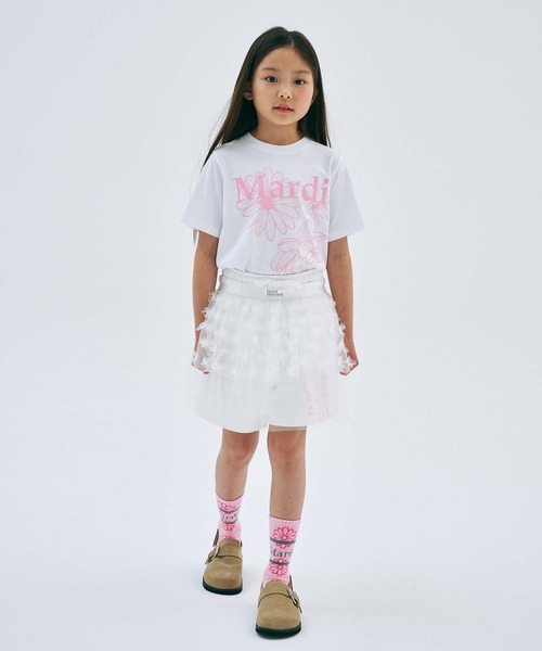 Mardi Mercredi(マルディメクルディ)の「KIDS TSHIRT TRIPLE FLOWER / キッズ Tシャツ トリプル フラワー(Tシャツ/カットソー・キッズ・ホワイト×グリーン/アイボリー/ブラック/ブラック×ピンク/ホワイト/ホワイト系その他/オートミール/ネイビー・100cm/110cm/120cm/130cm)」の14枚目の写真
